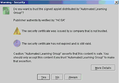 Security warning dialog